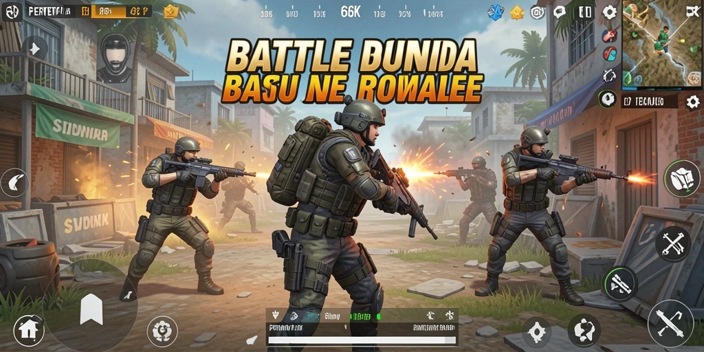 Tangkapan layar 66K menampilkan aksi seru dalam pertempuran Battle Royale.