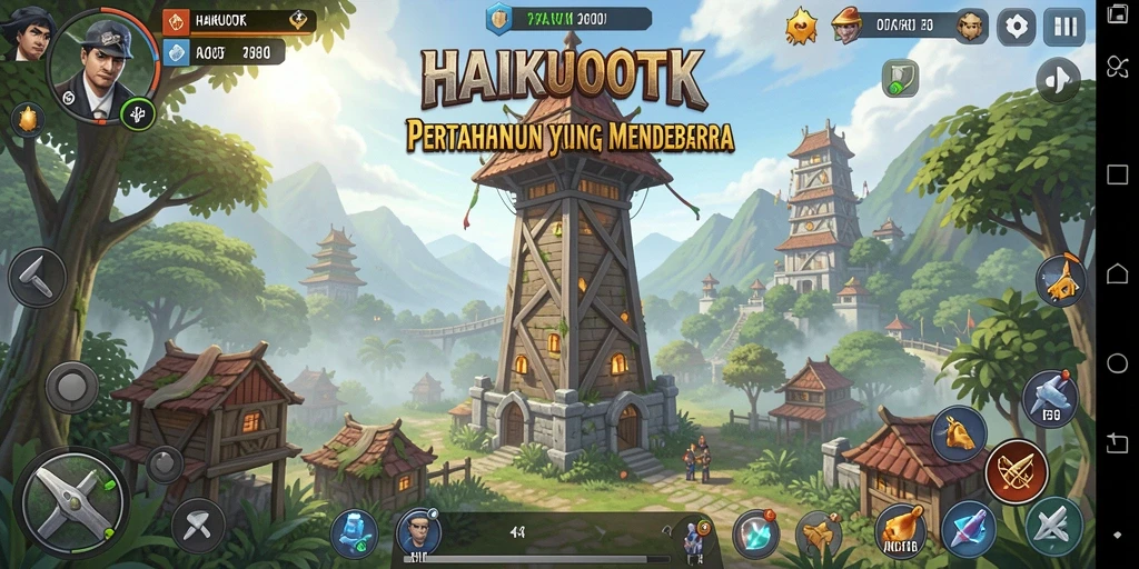 Tangkapan layar menampilkan aksi gameplay Tower Defense yang dinamis.