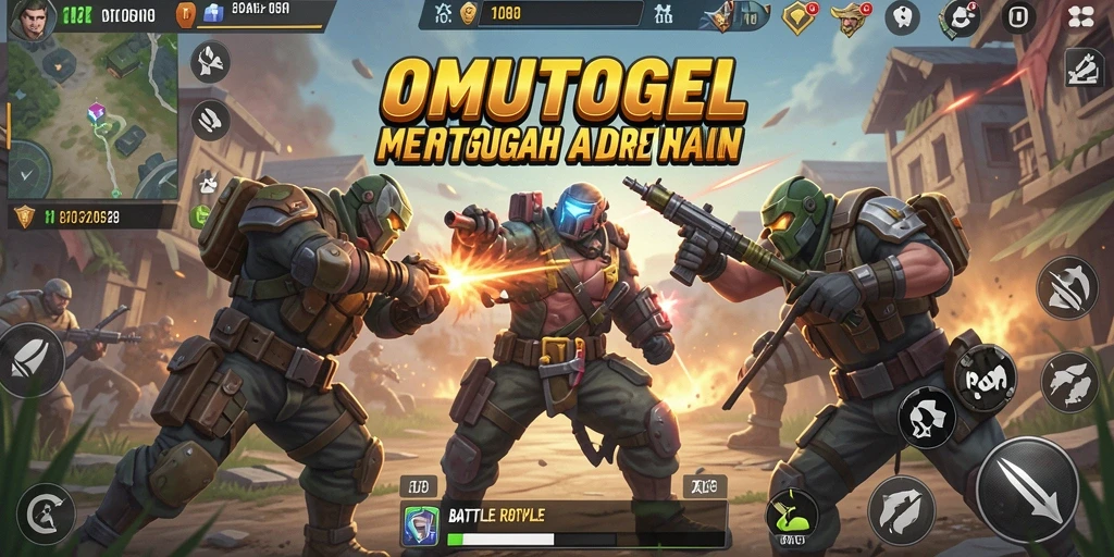 Screenshot gameplay OMUTOGEL yang menampilkan pertempuran intens Battle Royale.