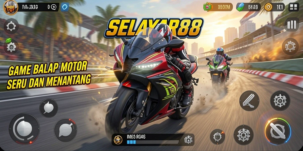 Tampilan gameplay seru dalam SEAYAR88 yang penuh aksi balap motor.