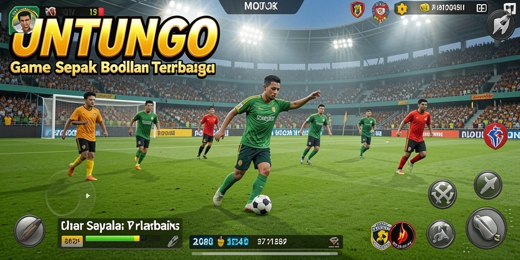 Screenshot gameplay UNTUNGGO menampilkan aksi seru di lapangan sepak bola.