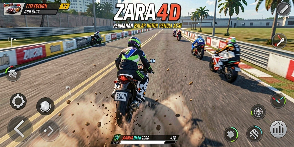 Gameplay ZARA4D yang menegangkan dan penuh aksi balapan motor.